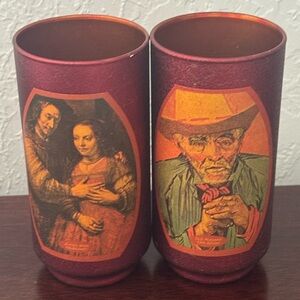 Jim Beam Art Collector Red Glasses
Set of 2 Vintage Decorative